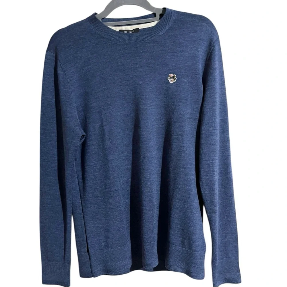Ted Baker Mens Cardiff 100% Wool Crew Neck Sweater Navy Blue